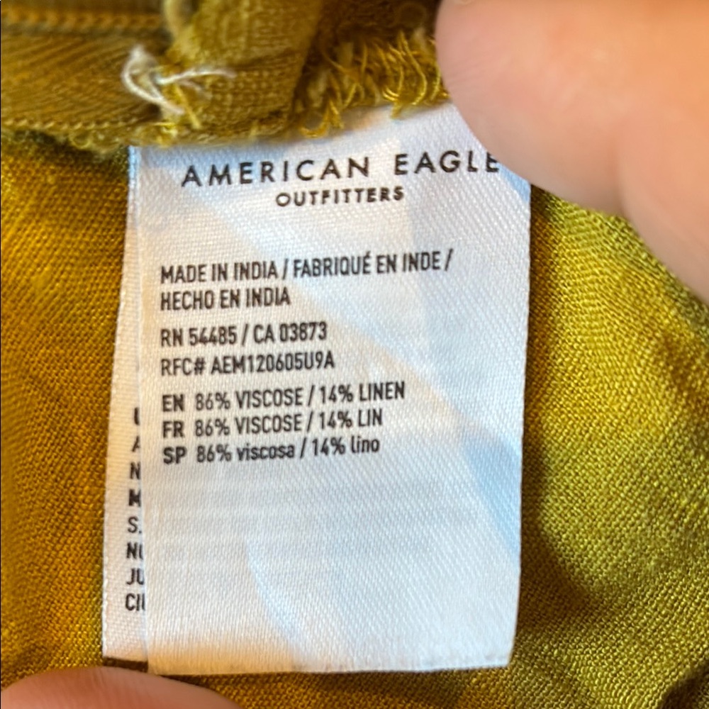 American Eagle Outfitters gold Puff Sleeve Peplum linen Blouse medium - Picture 5 of 6